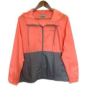 Columbia Flash Forward Windbreaker Hooded Jacket – Coral & Grey – Women's M